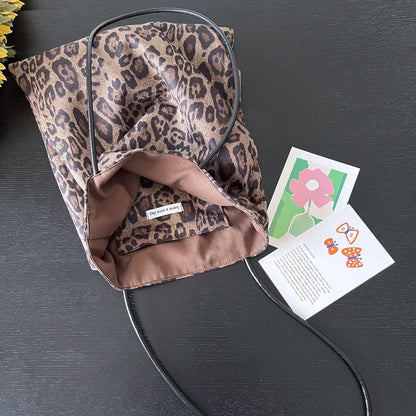 Vintage Faux Suede Women's Leopard Shoulder Bags PU Strap Double Side Female Purse Handbags Fall Winte Canvas Tote Underarm Bag