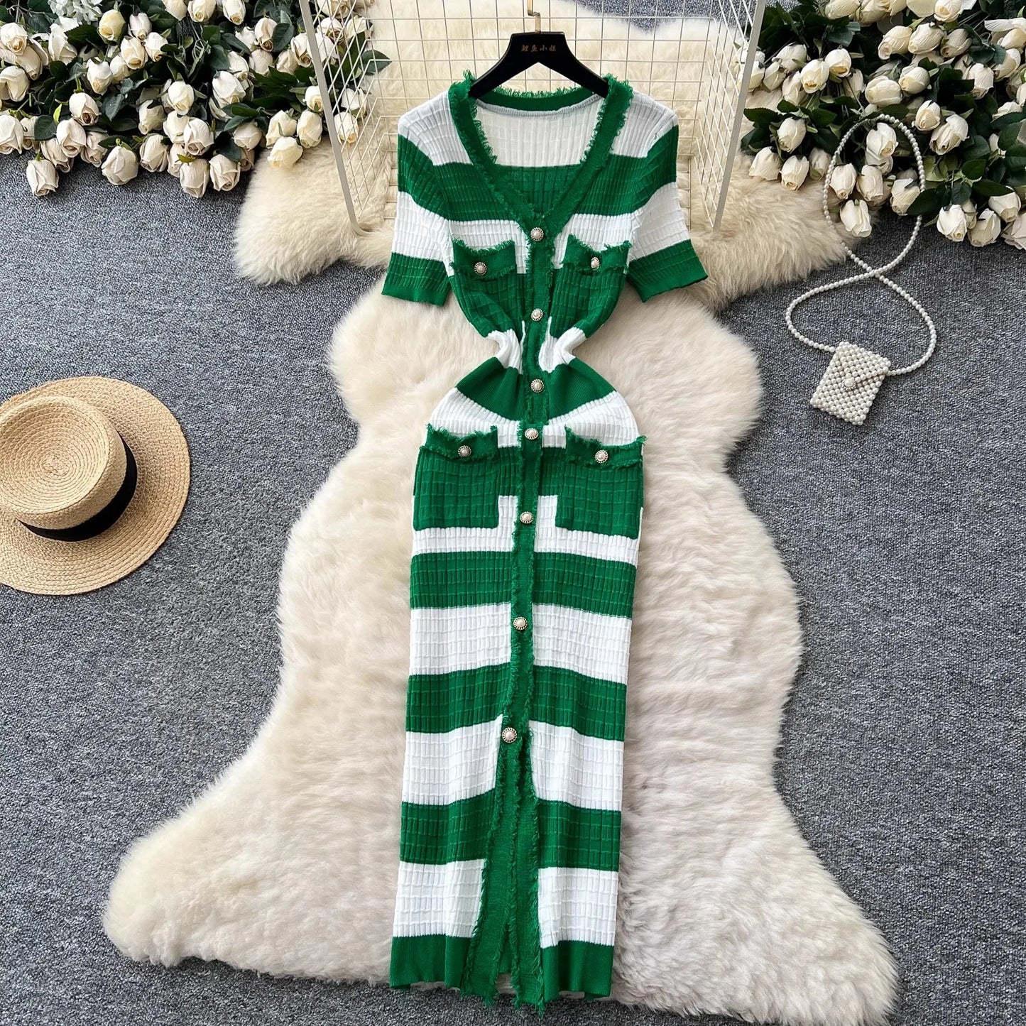 YuooMuoo Chic Fashion Sexy Package Hips Knitted Long Dress 2025 Spring and Summer Elegant Slim Waist Office Lady Sweater Dress