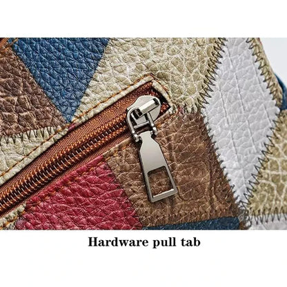 Neutral style backpack for moms with a strap design. Single shoulder bag with a patchwork pattern. Adjustable shoulder strap.