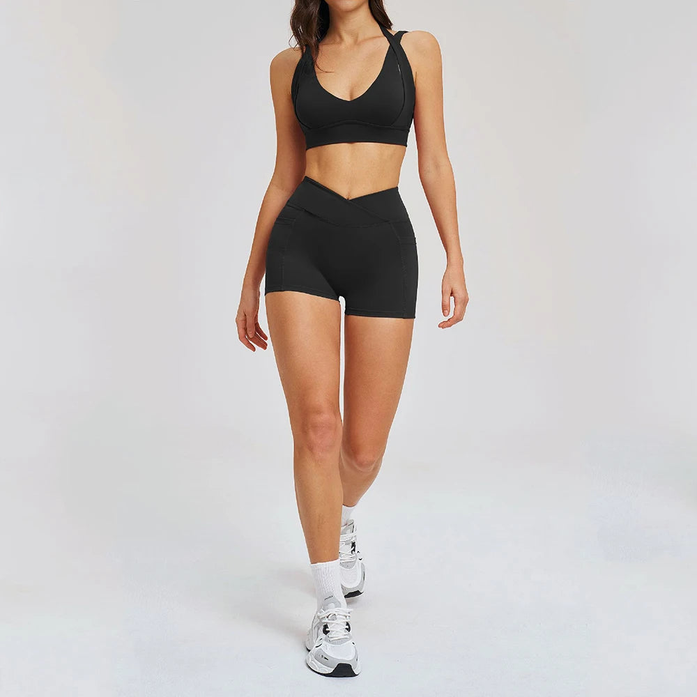 2 Pieces Yoga Suit for Women Clothes Sports Bra Shorts Sports Set Gym Running Training Sexy High Waist Butt Lift Sports Yoga Set