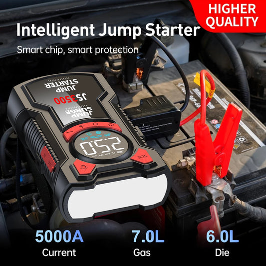 Car Jump Starter Air Compressor With Power Bank Portable Electric Pump Auto Battery Booster 12V Jump Box With Flashlight