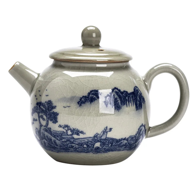 200ML Chinese Ceramic Teapot Ru Kiln Ice Crack Glaze Can Raise Tea Kettle Handmade Porcelain Teaware Household Tea Pots