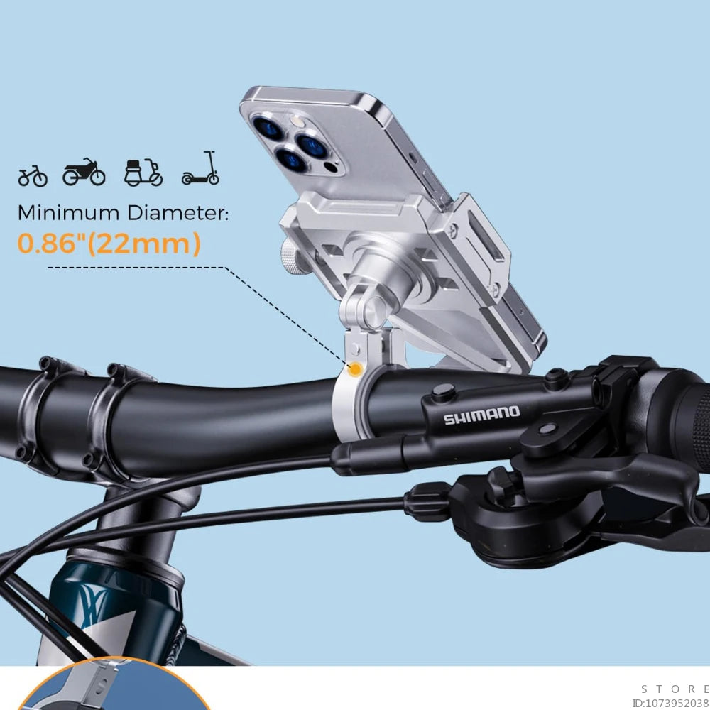 Aluminum Mobile Phone Holder for Motorcycle, Handlebar Bike Phone Mount,Suitable for Cycling, Mountain and Off-road