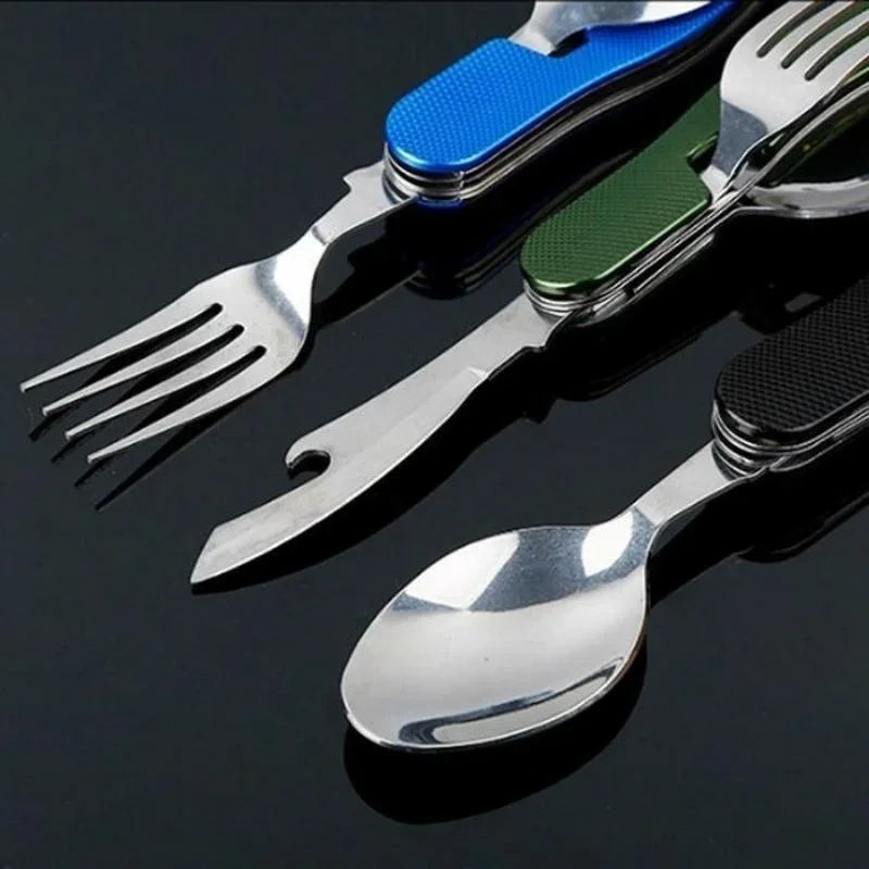 4 in 1 Camping Utensils Cutlery - Camping Stainless Steel Folding Pocket Kits for Hiking Survival Camping Travel