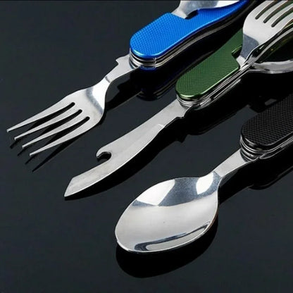 4 in 1 Camping Utensils Cutlery - Camping Stainless Steel Folding Pocket Kits for Hiking Survival Camping Travel