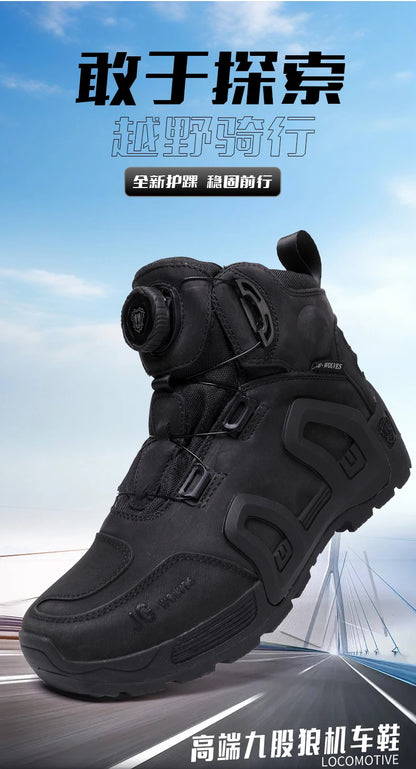 Motorcycle Riding Boots Waterproof Cowhide Leather Breathable Anti-Slip Wear-Resistant Touring Moto Shoes for Men Women