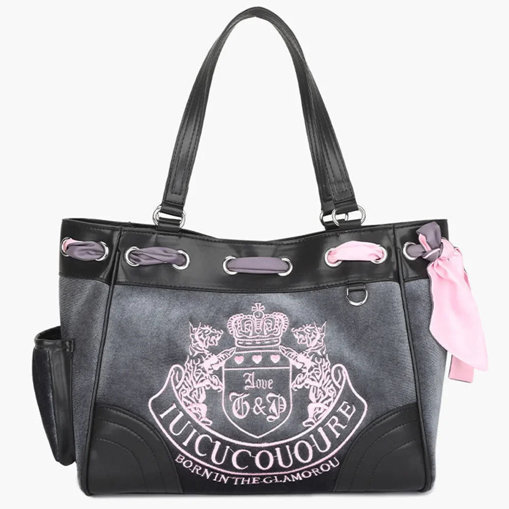 Ladies Large-Capacity Tote Bag Y2K Women Vintage Retro Chic Embroidery Velvet Handbags Girl Shopping Shoulder Bag Women's Purses