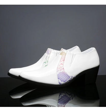 Black Pu Leather Business Dress High Heel Men's Shoes Pointed Toe Slip-on Elegant Party Wedding Shoes Thick Bottom Plus Size