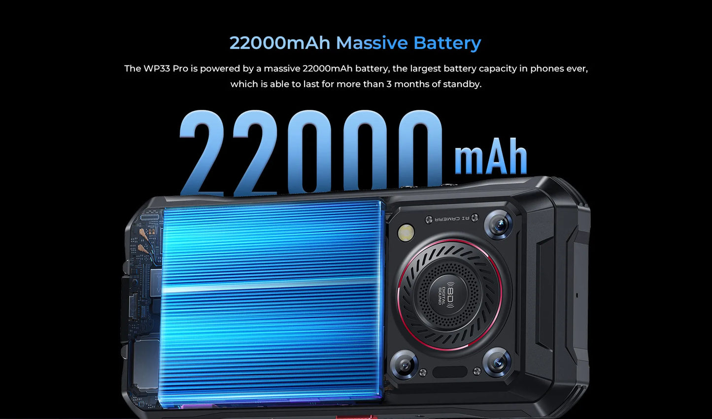 Oukitel WP33 Pro 5G Rugged Smartphone  22000mAh 6.6" FHD+ Cell phone 24GB 256GB Mobile Phone 64MP Camera  33W