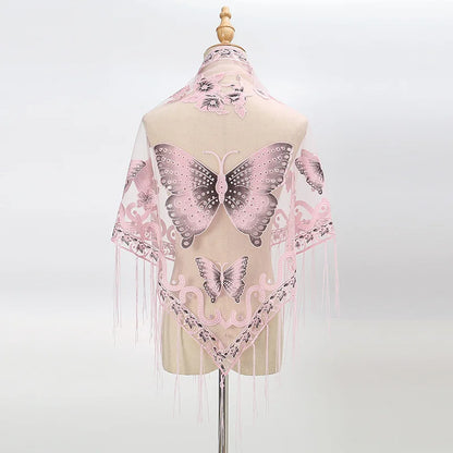New Women Lace Tassel Triangular Scarf Solid Hollow-out Butterfly Embroidery Scarves Soft Lady Shawl Foulard Party Wrap Shawls