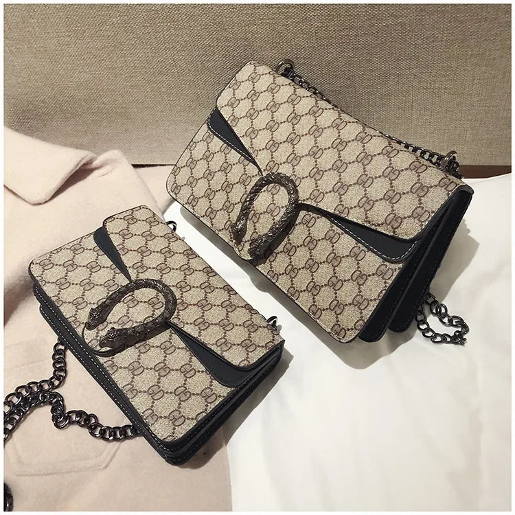 Fashionable Mini Printed Chain Women's Bag Crossbody Shoulder Bag Soft PU Leather Square Shape Bag with Phone Pocket