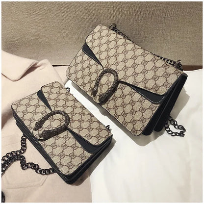 Fashionable Mini Printed Chain Women's Bag Crossbody Shoulder Bag Soft PU Leather Square Shape Bag with Phone Pocket