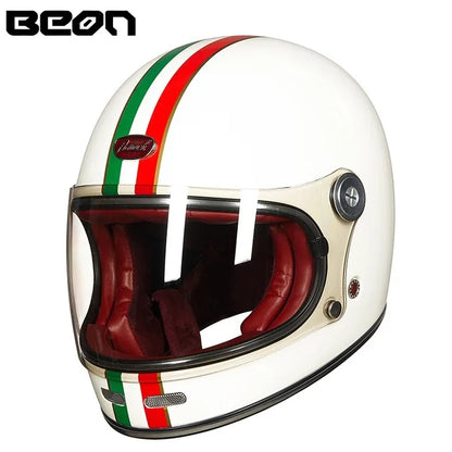BEON Lightweight Fiberglass Full Face Helmet for Men Women Retro Motorcycles Helmet Cool and Personalized Karting Helmet B510