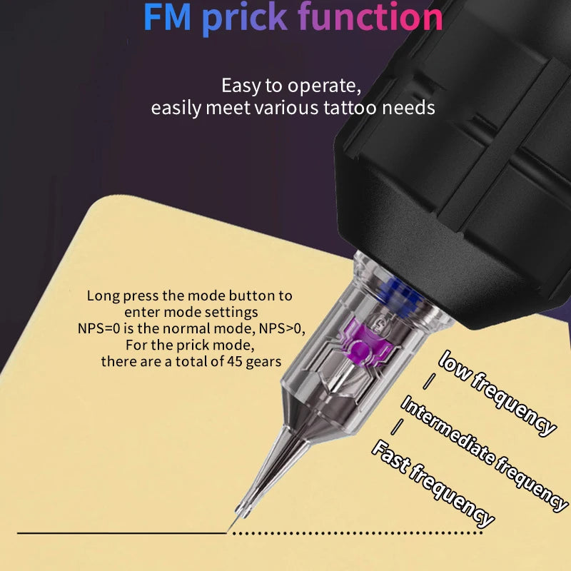 POPEIRONS Pro U Brave1.0 Wireless Tattoo Pen with Adjustable Stroke Tattoo Pen FM Cut Line and Fog