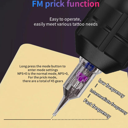 POPEIRONS Pro U Brave1.0 Wireless Tattoo Pen with Adjustable Stroke Tattoo Pen FM Cut Line and Fog
