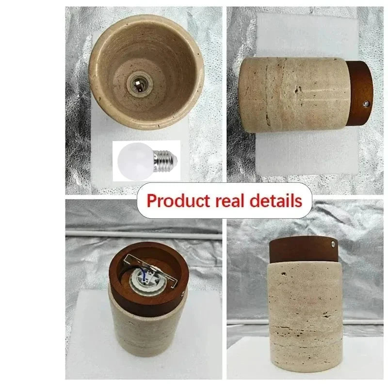 Yellow Travertine LED Ceiling Lamp Japanese Wooden Downlight round Wood Light for Living Room Corridor Porch Balcony