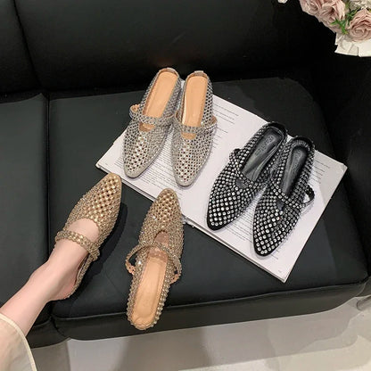 Crystal Women's Pointed Toe Slippers Luxury Flats Sandals Casual Mules Shoes Cozy New Trend Slides Fashion Dress Mujer Zapatos