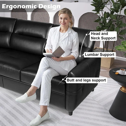 [New Arrival!]85” Black Faux Leather Couch with USB, 3 Seater Sofa Couches for Living Room, Large Mid Century Modern Office Apar