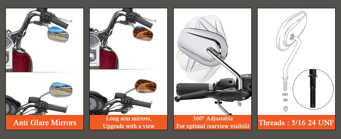 Motorcycles Rear Side Mirrors Rear view For Harley Honda Road King Touring Sportster Fat Boy Softail Bobber Chopper Street Glide