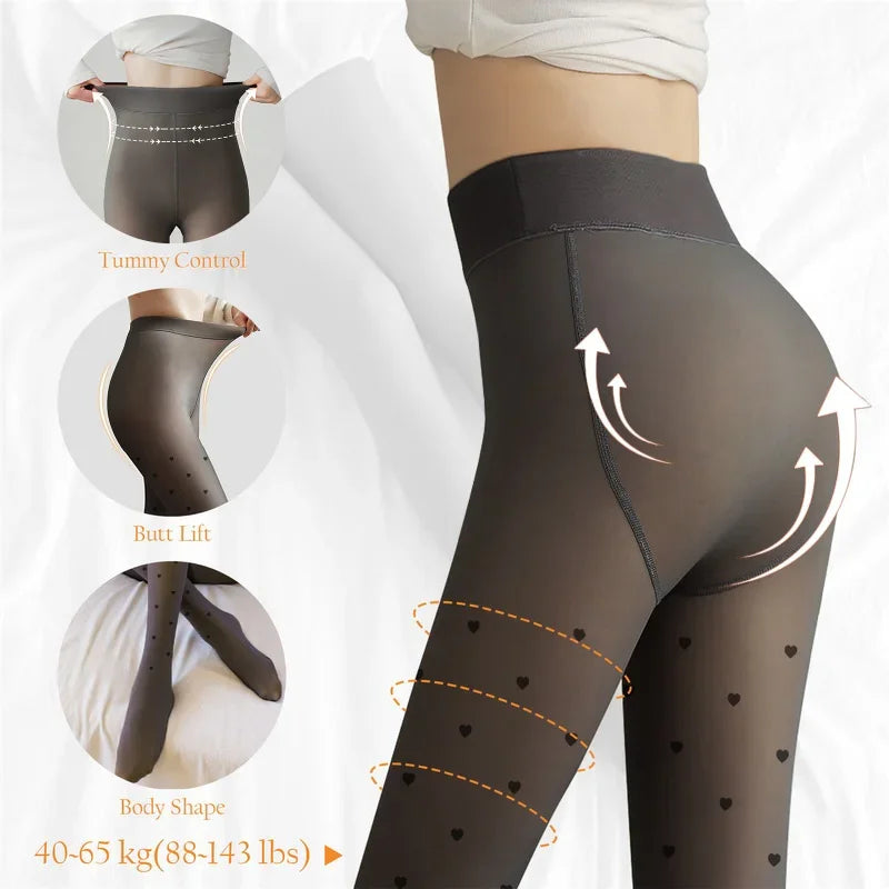 New Warm Tights For Women Winter Fleece Leggings Thermal Stockings Woman Insulated Printed Pantyhose Skin Effect Sock Pants