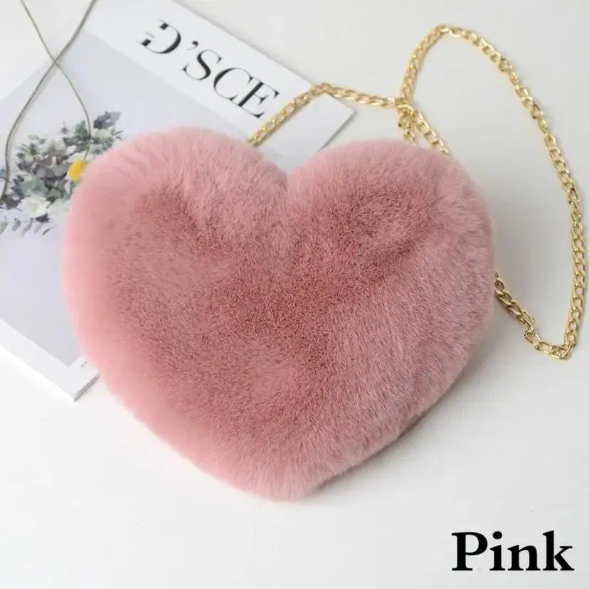 1 Pcs Women's Handbags Winter Fashion Faux Fur Heart Bag For Women Handbag Shoulder Bag Messenger Crossbody Bag Gift
