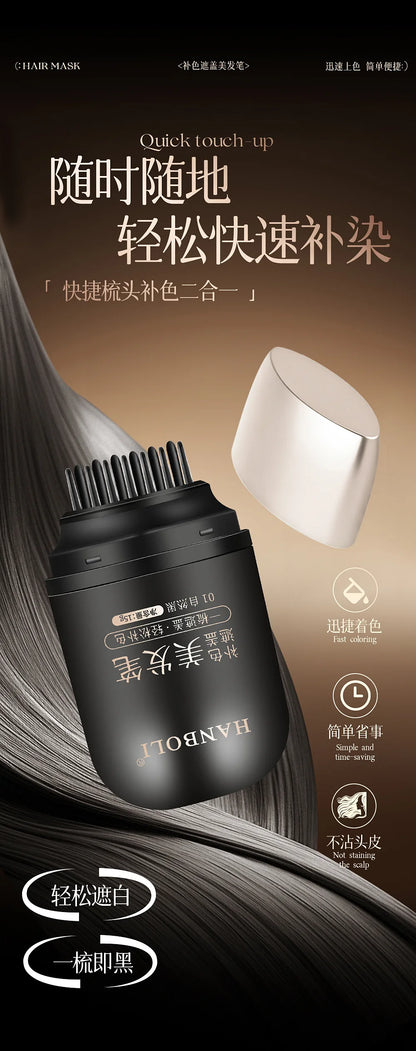 2in1 Plant Hair Dye Stick with Comb Black Brown Long Lasting Temporary Hair Coloring Covered White Hairs Hairline Pen Washable