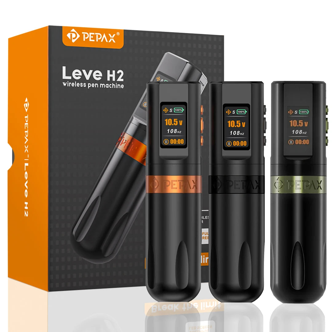 PEPAX Leve H2 Wireless Tattoo Machine Pen 2pcs Battery Tattoo Pen Machine Brushless Motor 3.5/4.2/5.0MM Stroke