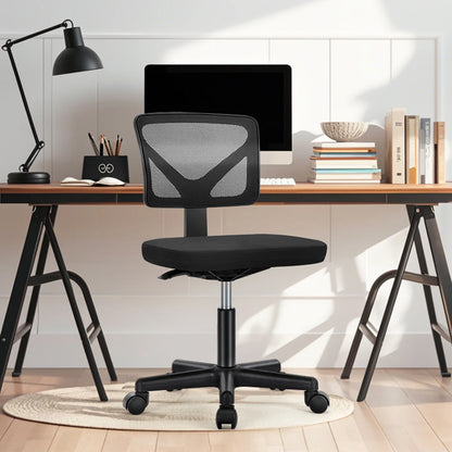 MCQ Armless Office Chairs with Swivel Rolling Wheels Ergonomic Mesh Mid Back Adjustable Height Computer Work Vanity Desk Chairs
