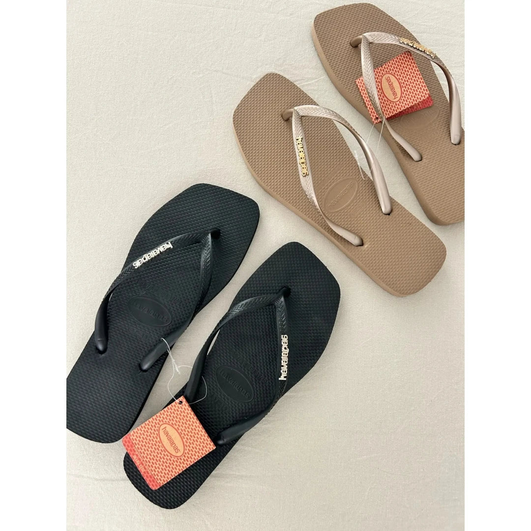 2025 Summer New Women's Square Toe Rubber Flip Flops Luxury Casual Outdoor Beach Sandals Size 35-42 Women's Shoes