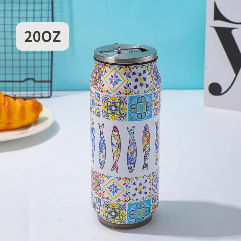 500ML Thermos with Straw 304 Stainless Steel Beer Bottle Cola Can Termos Para Cafe Beer Cold Keeper Home Kitchen Drinkware