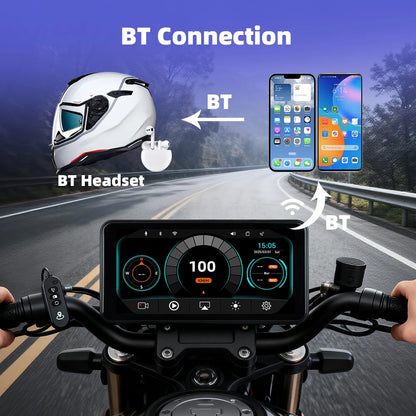 EKIY 6.25" Wireless CarPlay Moto Android Auto Portable Digital Dashboard GPS Motorcycle Navigation Display Screen TPMS Monitor