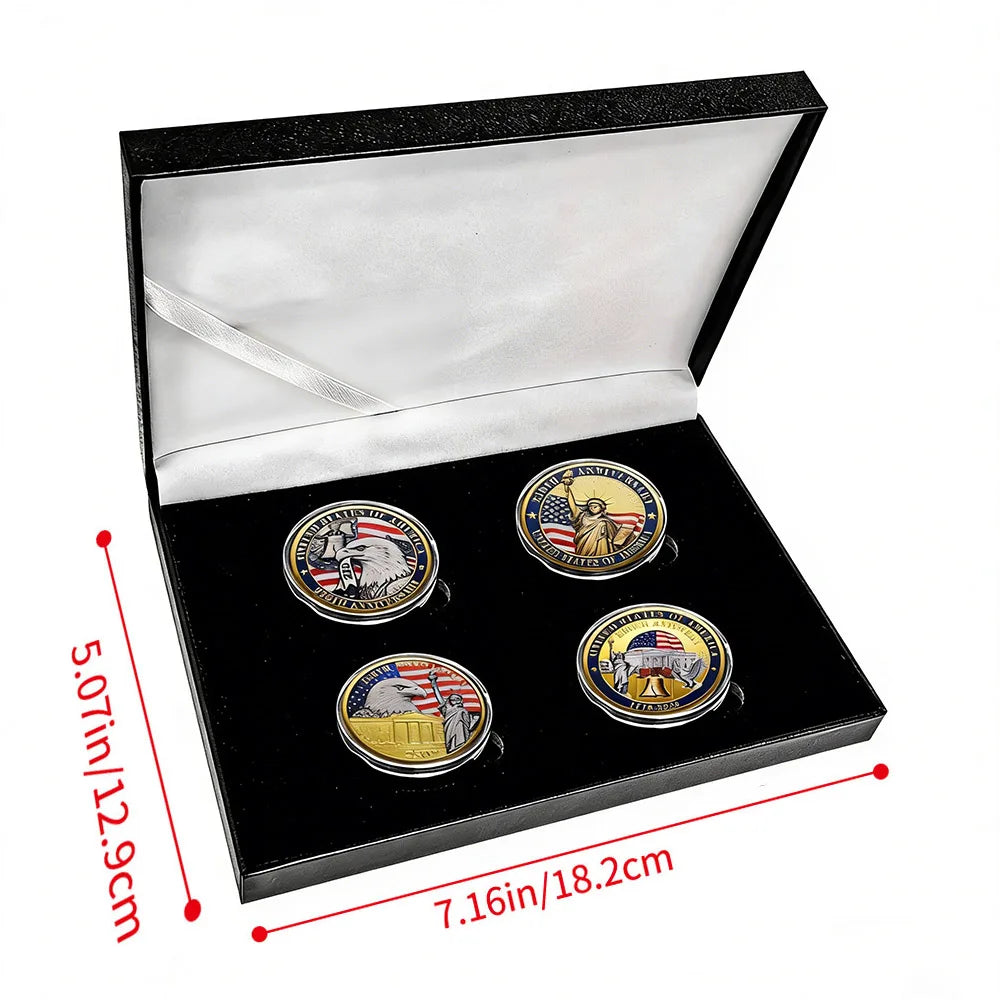 4pcs US 250th Anniversary Commemorative Coins Set in Box American Eagle Military Challenge Coin Collectible Gifts for Holidays