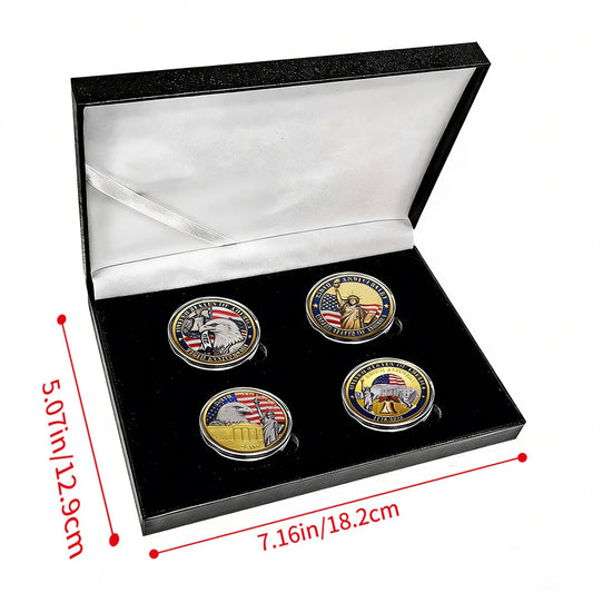 4pcs US 250th Anniversary Commemorative Coins Set in Box American Eagle Military Challenge Coin Collectible Gifts for Holidays