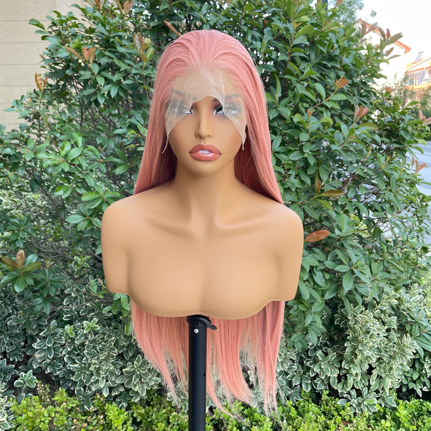 High Quality Pink 13X4 Synthetic Lace Front Wig for Woman 26 Inch Long Sliky Straight Wig Half Hand Tied Glueless Halloween Wig