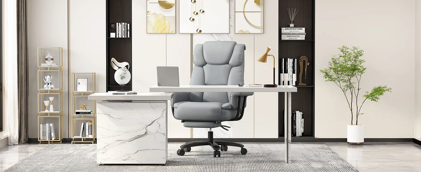 Criss Cross Chair with Wheels, 160°Big and Tall Reclining Office Desk Chair with High Back, Wide Seat, Arms, Footrest, Grey