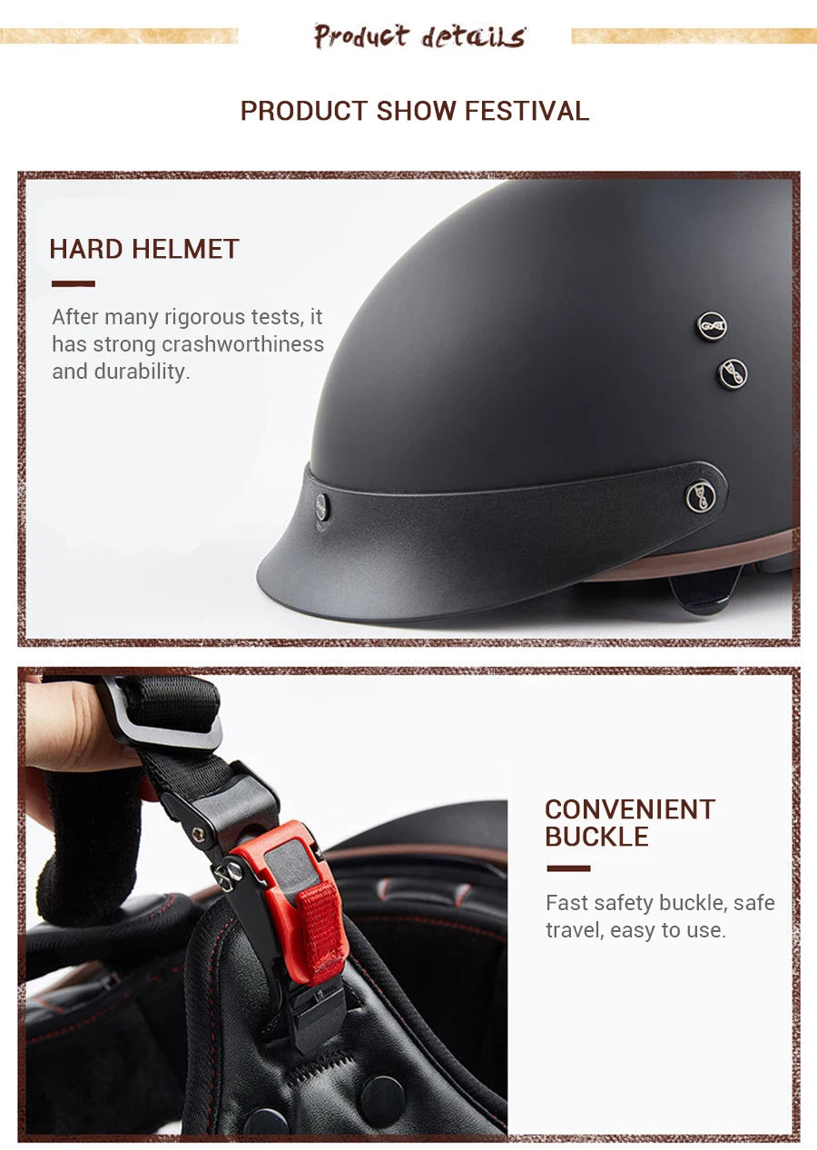 DOT Certification Motorcycle Helmet Retro Motocross Half Helmet Open Face Scooter Biker Sunshade Lens Summer Moto Men Helmet