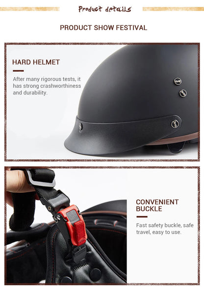 DOT Certification Motorcycle Helmet Retro Motocross Half Helmet Open Face Scooter Biker Sunshade Lens Summer Moto Men Helmet
