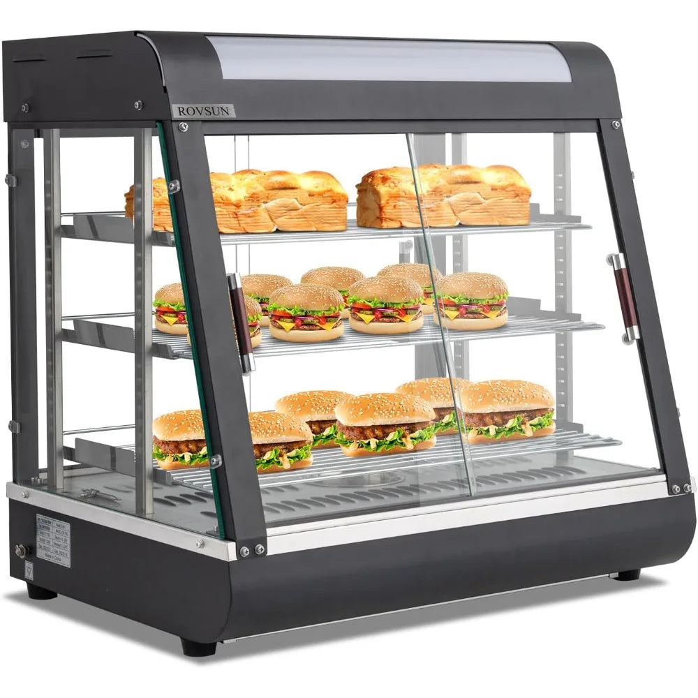 26" Commercial Food Warmer Display Pizza Warmer, 3-Tier Electric Countertop Food Warmer w/LED Lighting Adjustable Removable She