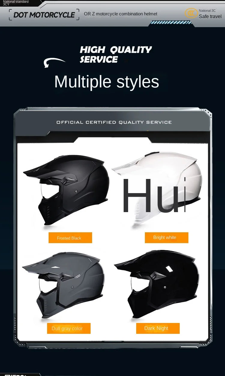 ORZ Street Fighter Combination Helmet Motorcycle Helmet Men's and Women's Retro Full Helmet Four Seasons Detachable DOT