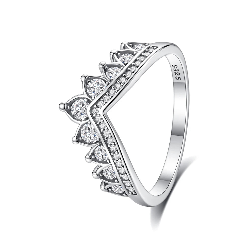 Original 925 Sterling Silver Ring Love Heart Pave CZ Crystal Stackable Rings For Women Wedding Engagement Birthday Gift Jewelry