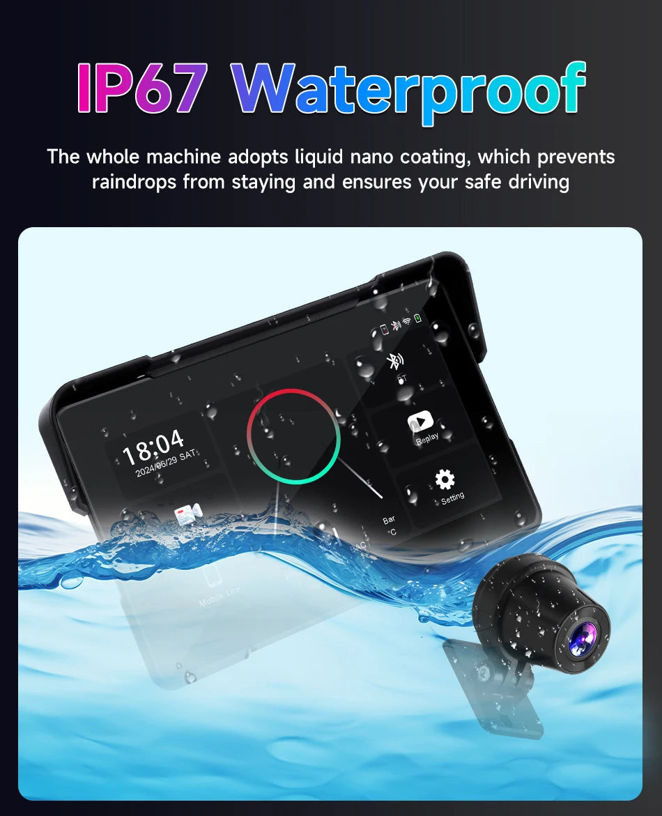 Vtopek 5"/7" inch Motorcycle DVR GPS Navigation Multimedia Player Wireless CarPlay Android Auto IPX7 Waterproof Screen Recorder