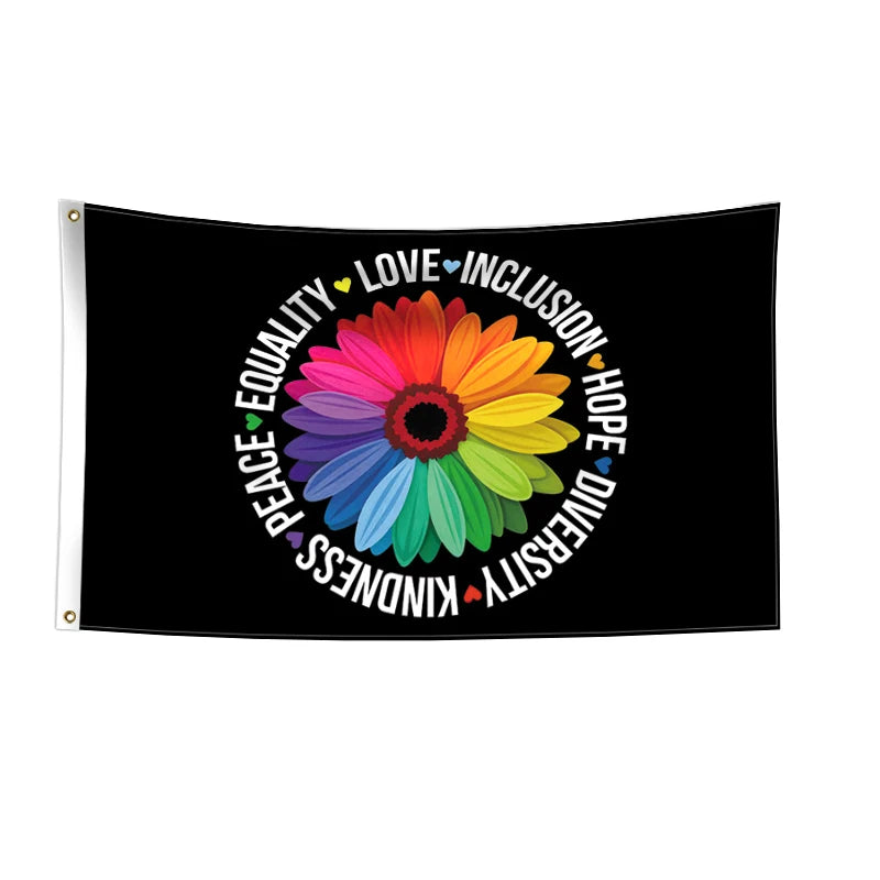 Rainbow Flower Kindness Diversity Flag Double Sided 3 Ply Polyester Banner Peace Equality Inclusive Pride Flag For Home & Yard
