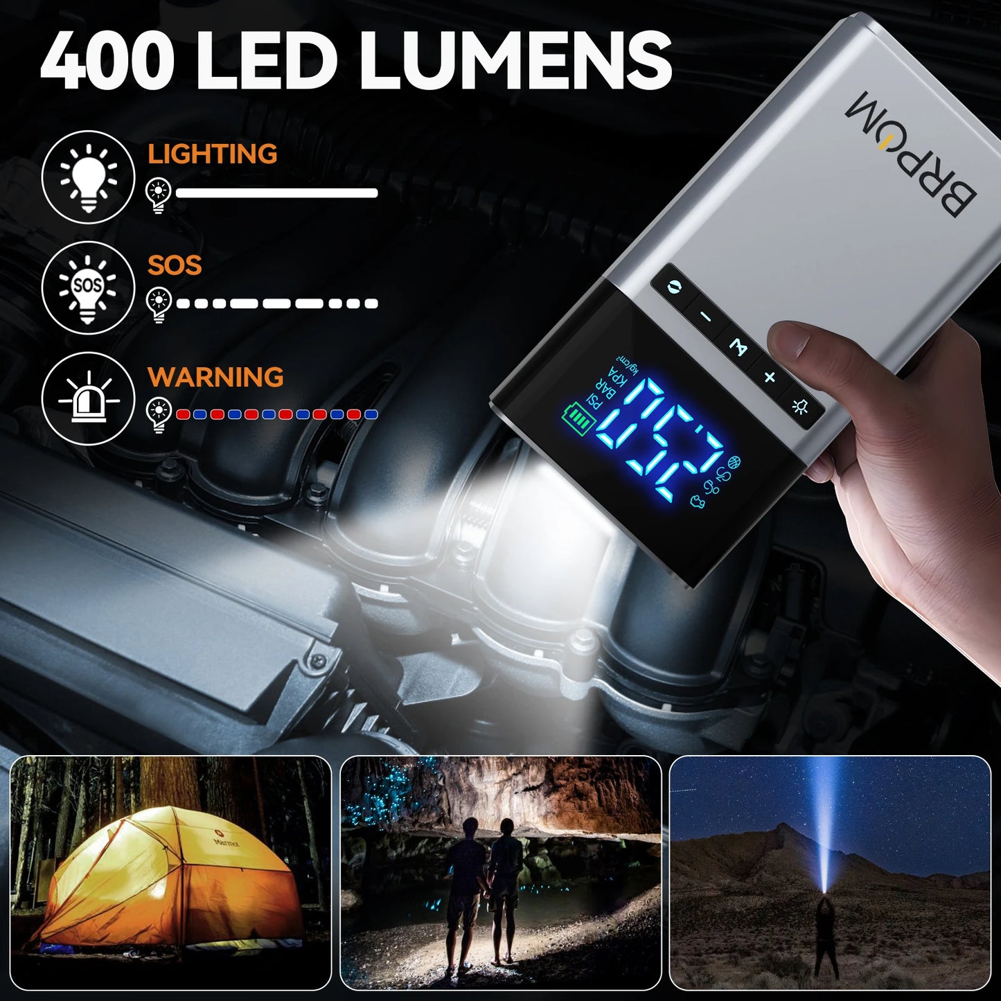 BRPOM Portable Car Starter with Air Compressor Tire Inflat Starter 8000mAh Car Battery Starter Box Car Battery Jumper Starter