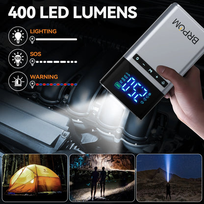 BRPOM Portable Car Starter with Air Compressor Tire Inflat Starter 8000mAh Car Battery Starter Box Car Battery Jumper Starter