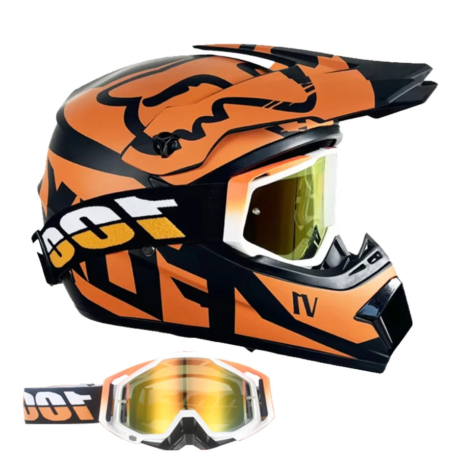 Motocross and Off-Road Helmet Set - Extreme Youth Challenge Full Helmet, Goggles, Gloves, and Protective Gear