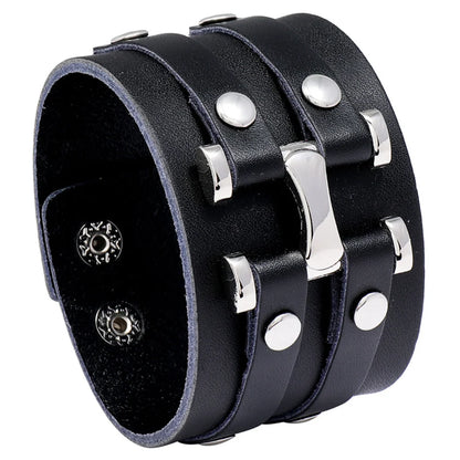 New Vintage Leather Wristband Bracelet Cuff Goth Metal Armbands Concealed Buckle Adjustable Gothic Punk Bracelets Men Jewelry