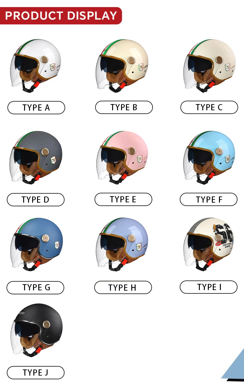 Daul Lens Open Face Motorcycle Helmets Retro Vintage Moto Jet Helmet Men Women DOT Unisex 3/4 Open Half Helm Cascos Para Motos