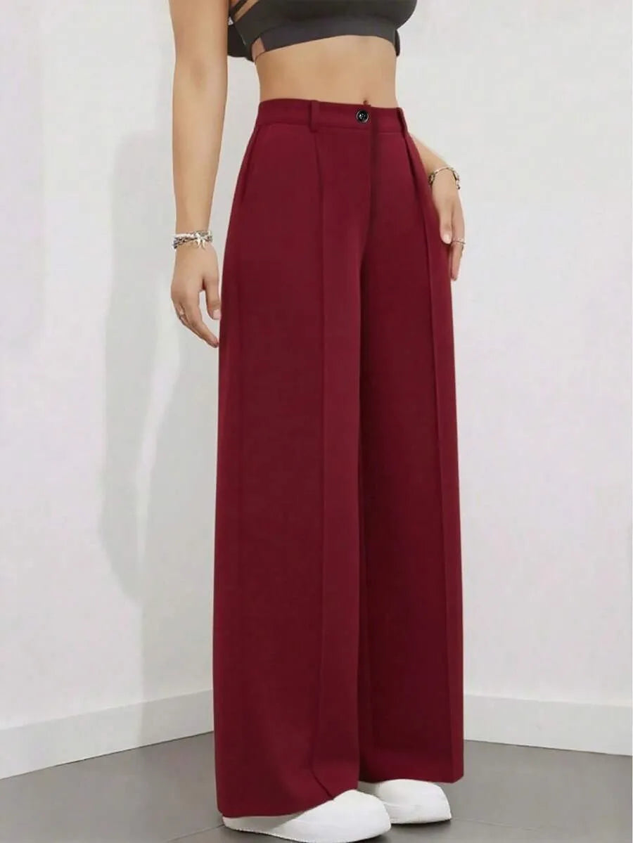 European and American cross-border spring and autumn fashion solid color casual high-waist loose work trousers with pockets