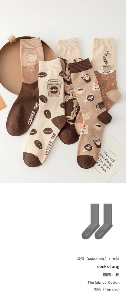 Good quality Best-selling Novelty Socks Women Spring Autumn Fashion Classic Cartoon Letter Coffee Creative Casual Stockings