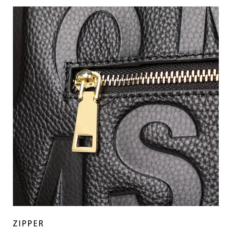 Genuine leather letter printed women's handbag new large capacity contrasting leather crossbody bag
